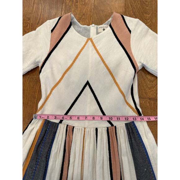 Piper & Scoot Cotton Midi Dress XS India Geometric Boho White Grey Peach - Picture 10 of 13